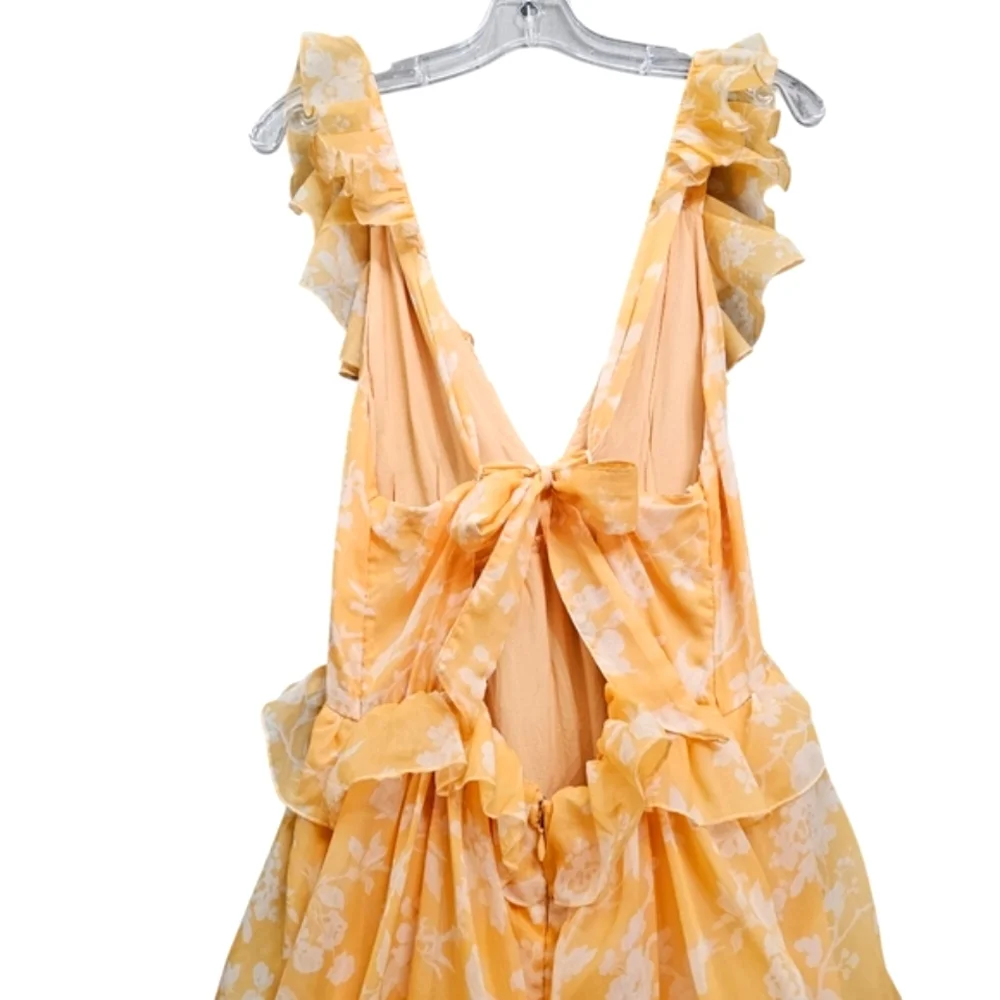 Nwot Abercrombie & Fitch Orange/White Floral Ruffle Bodice Tie Back Maxidress